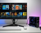 Framework Desktop PC running Bazzite OS connected to a monitor showing a Steam gaming interface, resembling a console setup. (ETA PRIME)