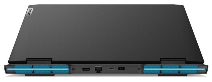 The 2023 IdeaPad Gaming 3 has a bunch of conveniently placed ports on the rear (Image: Lenovo)