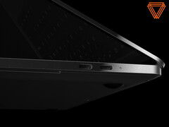 The MTT AIBOOK costs around $1,447 in China. Pictured: a promo picture showing a portion of the laptop's side.