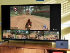 A promotional image of a docked Nintendo Switch 2 playing Mario Kart World (image source: Nintendo)