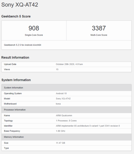 The Xperia 1 II with 12 GB of RAM. (Image source: Geekbench)