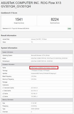 Ryzen 9 5980HS. (Image source: Geekbench)