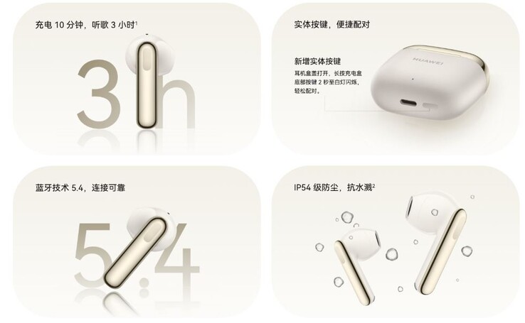 The earbuds are waterproof and support Bluetooth 5.4 (Image source: Huawei)