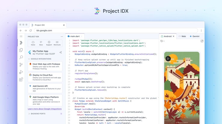 查看 Project IDX 的用户界面（图片：Google）。