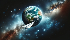 When a paper airplane is launched from the ISS, it survives re-entry into Earth's atmosphere but burns up before reaching the ground. (Image source: DallE3)