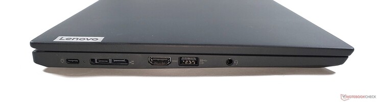 Left: 2x USB-C 3.2 Gen 2, docking/mini Ethernet, HDMI 2.0, USB-A 3.2 Gen 1, 3.5 mm audio jack