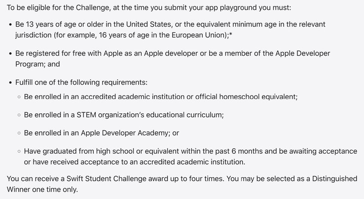 Students meeting the following eligibility requirements can apply to the Swift Student Challenge 2025. (Image source: Apple)