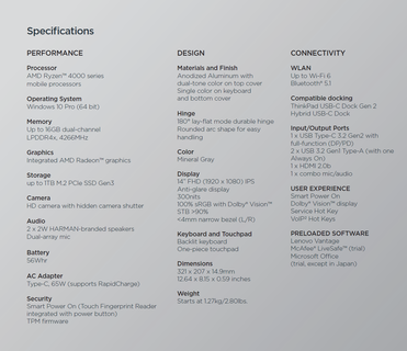 AMD spec sheet (Image Source: Lenovo)