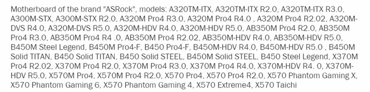 ASRock X570 motherboards mentioned in the last two lines. (Source: EEC via VideoCardz)