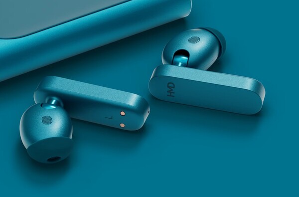 The HMD Amped Buds have a hinged design. (Image source: HMD)