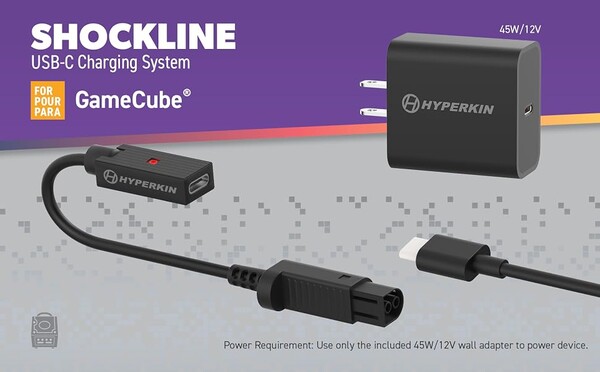 The Hyperkin Shockline Kit for the GameCube comes with a 45W USB-C adapter.