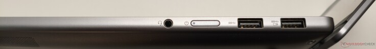 Right side: audio jack, power button, 2x USB-A 3.0