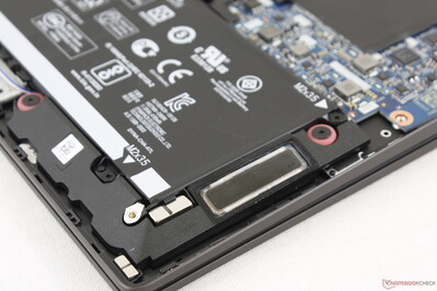 Stereo speakers near front corners. Palm rests vibrate to the touch just slightly during music playback Stereo speakers near front corners. Palm rests vibrate to the touch just slightly during music playback