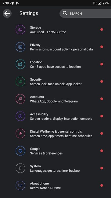 Nusantara Project 2.7 ROM settings on Redmi Note 5A (Source: Nusantara Project team member via Telegram)