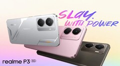 The Realme P3 5G comes in Space Silver, Comet Grey, and Nebula Pink colorways (Image source: Realme)