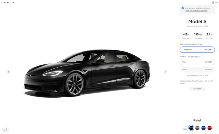 The Model S Plaid+ remains on Tesla's website, for now. (Image source: Tesla)