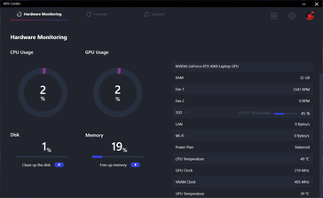 Real-time hardware monitoring. There are unfortunately no recording or export features