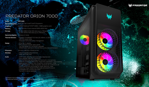 The Acer Predator Orion 7000 - Specifications. (Image Source: Acer)