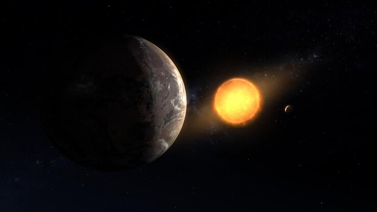 An artist’s illustration showing the exoplanet Kepler-1649c and its star.