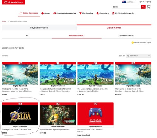 Zelda: Ocarina of Time remake price shown on Australian Nintendo Store