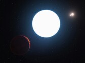 An illustration showing a star and a planet.