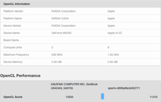 Nvidia MX350 vs A12Z Bionic GPU (Source: Geekbench)