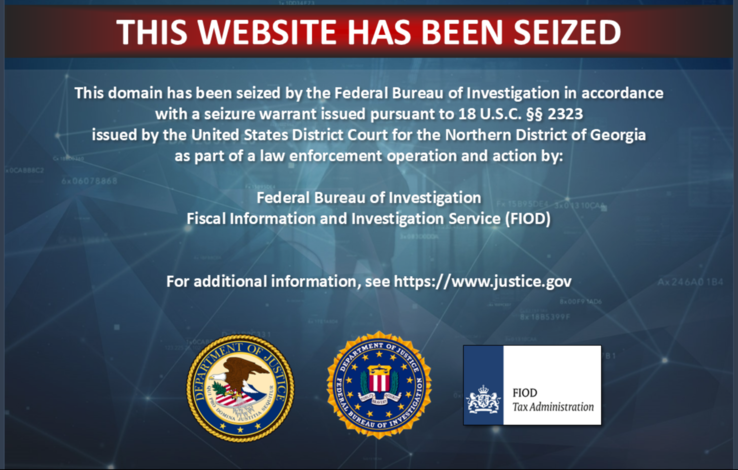 FBI domain seizure message seen at Nsw2u Switch ROM website (Image source: screenshot, Nsw2u.com)