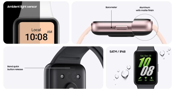 The Galaxy Fit 3 has an IP68 and 5ATM rating. (Image source: Samsung)