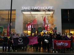 IWGB and RGWU members protesting outside Take Two House