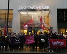 IWGB and RGWU members protesting outside Take Two House