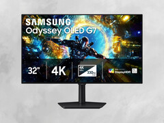 Front of 32-inch Samsung Odyssey G7 4K OLED monitor shown