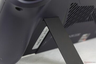 Integrated kickstand opened to maximum angle. It is sturdier and wider than the kickstand on the Switch