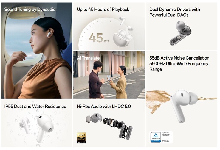 The Enco X3s wireless headphones sport dual drivers and hi-res audio via LHDC 5.0 (Image source: Oppo)