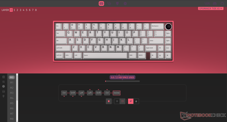 The Tide65 offers plenty of customisation in VIA, including macro and custom QMK functionality.