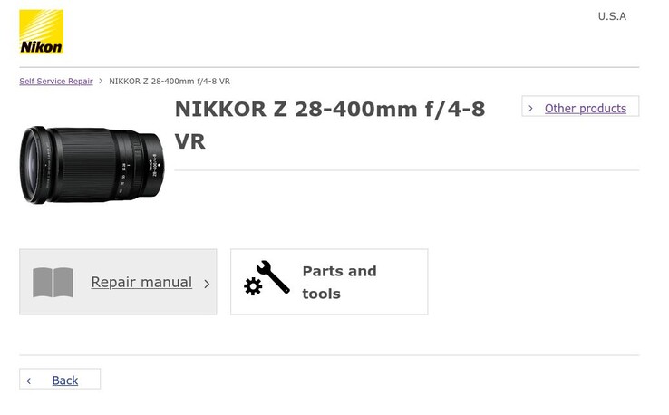 Nikon's self-service repair section is still absent spare parts for the three products it does list on the site. (Image source: Nikon)