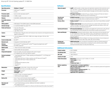HP Victus 15 AMD - Specifications. (Source: HP)