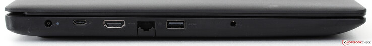 Left side: power, USB 3.1 type C, HDMI 1.4, Ethernet (flip-down), USB 3.0, Headphone/Microphone
