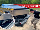 WhistlinDiesel did some serious damage to his Cybertruck during his review — and not all of it was his fault. (Image source: WhistlinDiesel on YouTube)