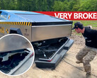 WhistlinDiesel did some serious damage to his Cybertruck during his review — and not all of it was his fault. (Image source: WhistlinDiesel on YouTube)