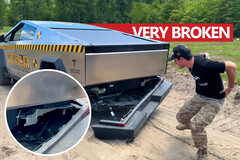WhistlinDiesel did some serious damage to his Cybertruck during his review — and not all of it was his fault. (Image source: WhistlinDiesel on YouTube)