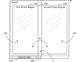 The numbers 106, 116, and 126 point to where the hinge screen would be located. (Source: Free Patents Online)