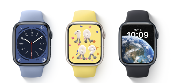 watchOS 9 watch faces from left to right: Metropolitan, Playtime, Astronomy. (Image source: Apple)