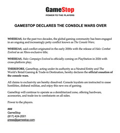 A screengrab of the satirical declaration by GameStop on X (image source: GameStop X)