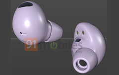 The Galaxy Buds2 Pro should launch in August at a packed Galaxy Unpacked event. (Image source: 91mobiles & @evleaks)