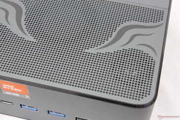 Integrated speakers face upwards and can be seen through the grilles