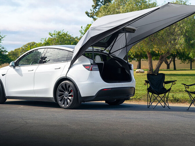 Tesla outs Model Y camping canopy that withstands heavy rain and
