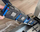 Eight Apple M5 board populated on a single carrier bar, part of a larger server blade