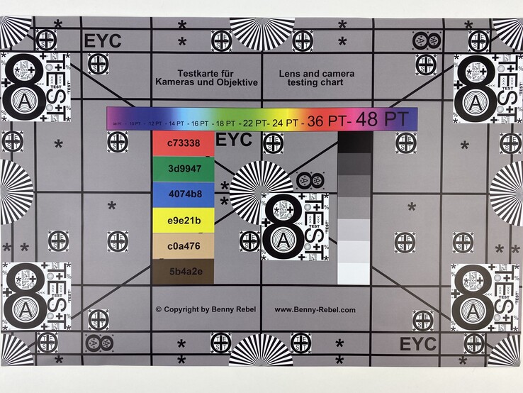 A photograph of our test chart (2,500 lux)