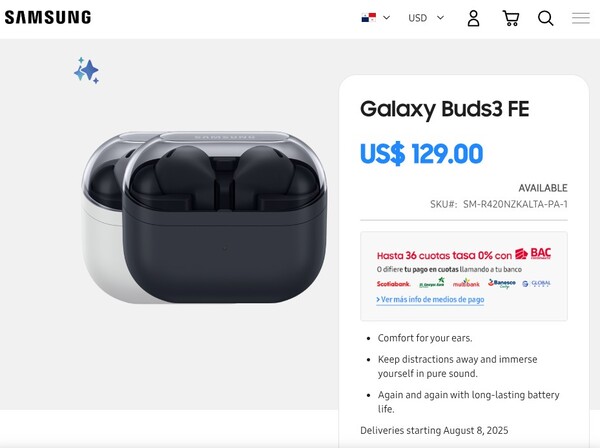The Galaxy Buds 3 FE will sell for a higher price than the Galaxy Buds FE. (Image source: Samsung)
