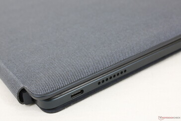 Removable back cover and bottom of keyboard deck have the same roughened fabric texture
